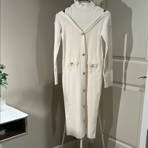 Elegant Cream Ribbed Knit Dress